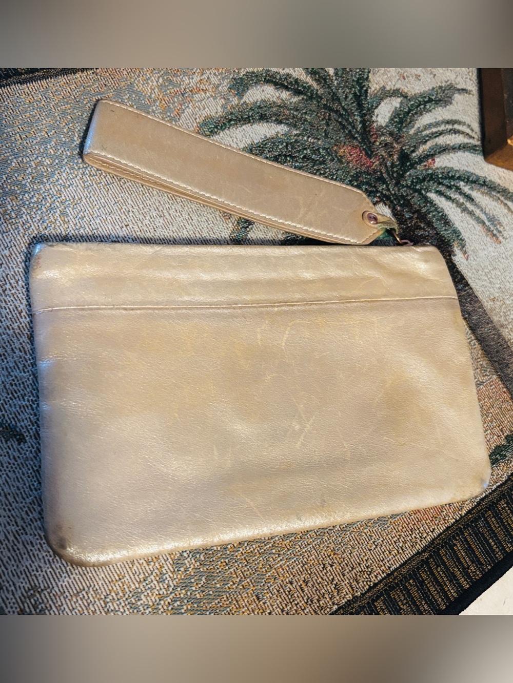 HOBO Metallic Gold Wristlet Clutch Large Strap - 7.75” x 5”